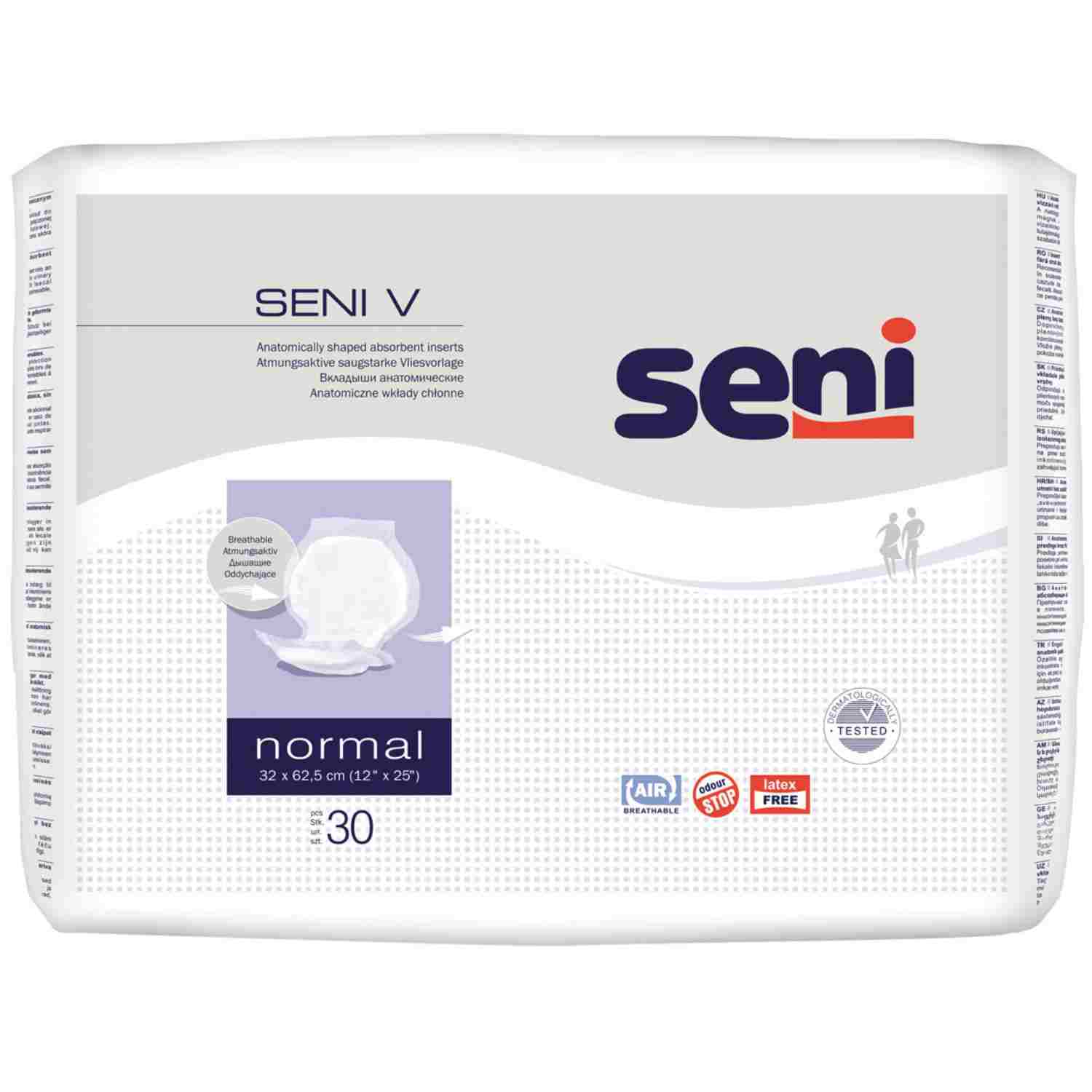 Seni V Normal - Vliesvorlage bei Dauerkatheter oder Stuhlinkontinenz, 62,5 x 32 cm